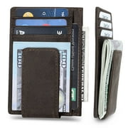 Men's Leather Money Clip, TSV RFID Blocking Wallet, Slim and Magnetic Card Holder, Minimalist Card Case, Coffee