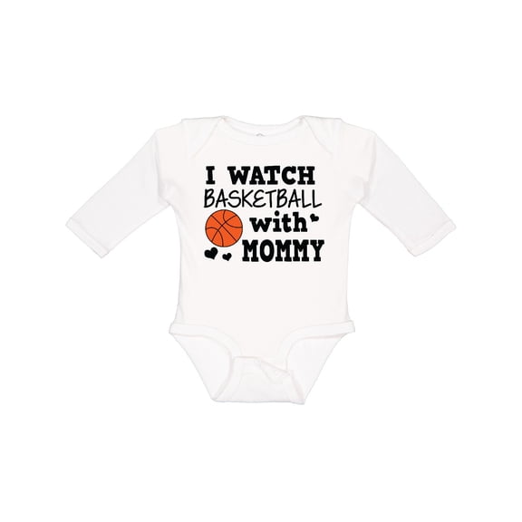 Inktastic I Watch Basketball with Mommy Boys Long Sleeve Baby Bodysuit