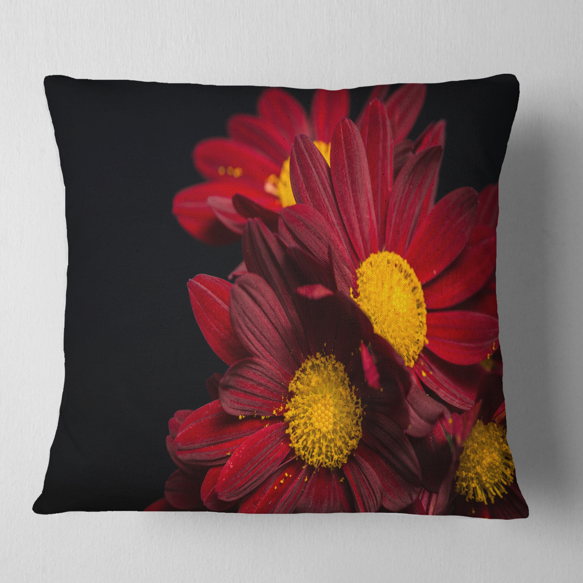Designart Red Velvet Chrysanthemum Flowers - Floral Throw Pillow - 18x18