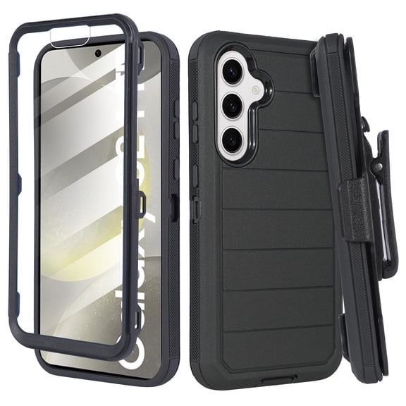 For Samsung Galaxy S24 FE 5G 2024 Case with Belt Clip, Slim Full Protection Hybrid Case & Rotating Belt Clip Holster with Built in Kickstand, Built in Screen Protector Blue