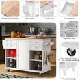 thumbnail image 3 of Modern Kitchen Island Cart, Rubber Wood Desktop with Spice Rack, Towel Rack, Drawers, 5 Wheels Including 4 Lockable Wheels for Kitchen Room, Dining Room, 52.8inch Width, White, 3 of 7