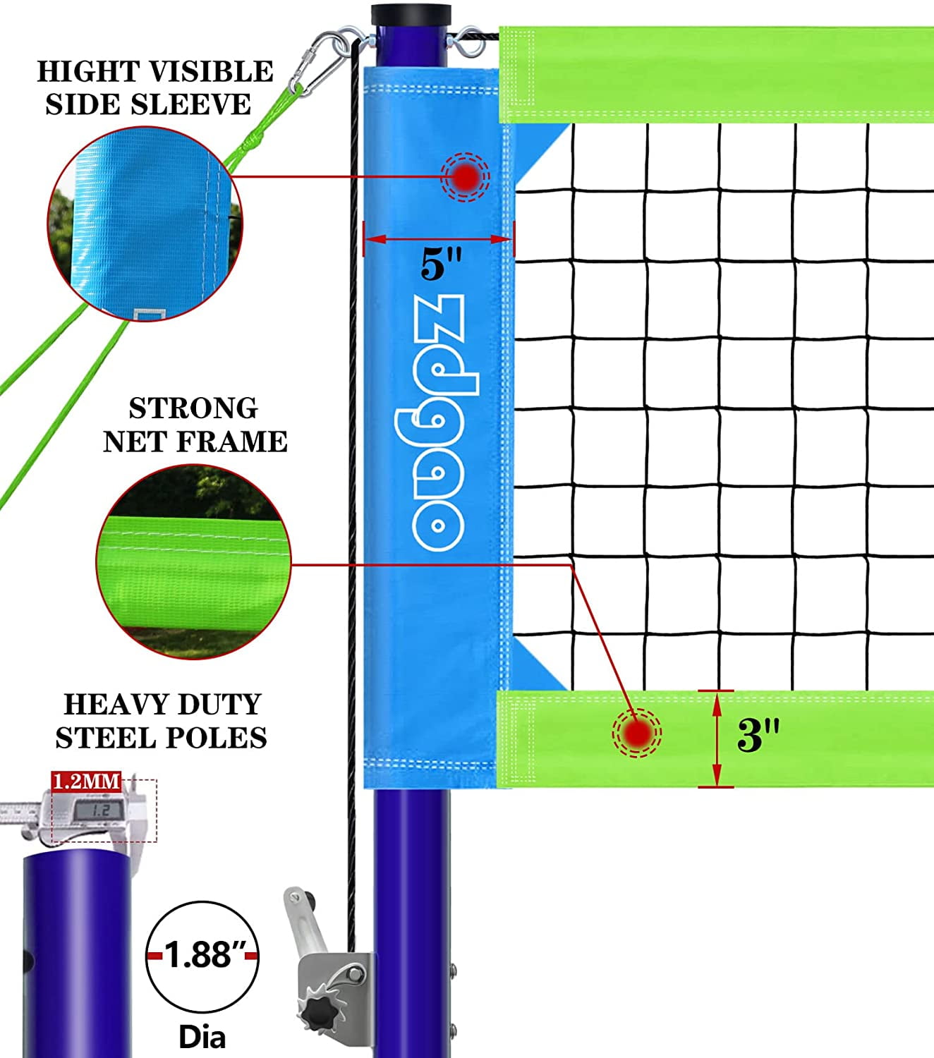 Zdgao Volleyball Set with Adjustable Height Poles for Backyard, Beach, Lawn