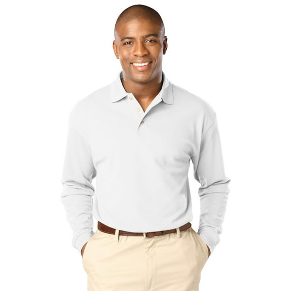 BlueGeneration Mens Long Sleeve Superblend Pique No Pocket - White Medium Solid