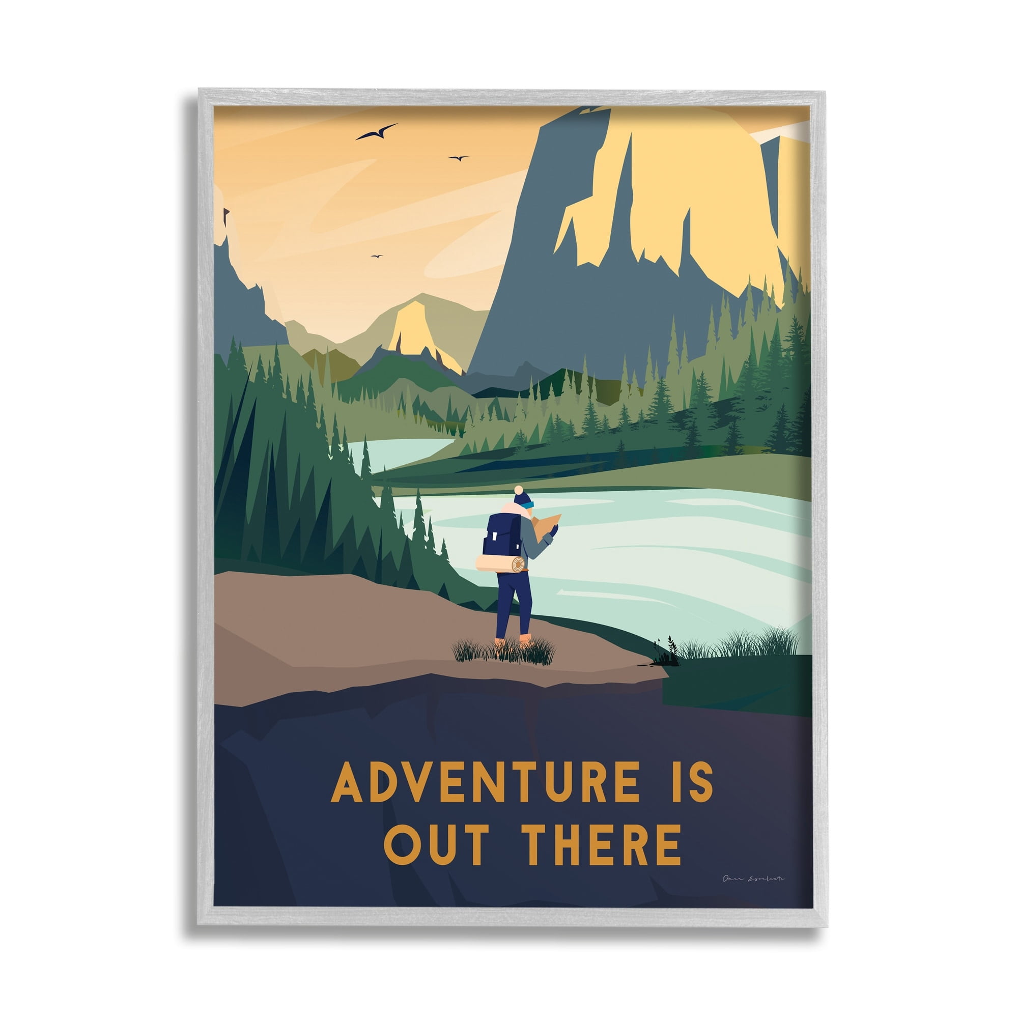 Stupell Industries Adventure Quote Mountain Canyon Hiking Person Illustration Framed Wall Art, 24 x 30, Design by Omar Escalante
