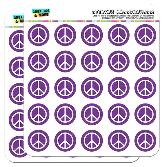 Rounded Peace Sign Symbol Purple 1" Scrapbooking Crafting Stickers