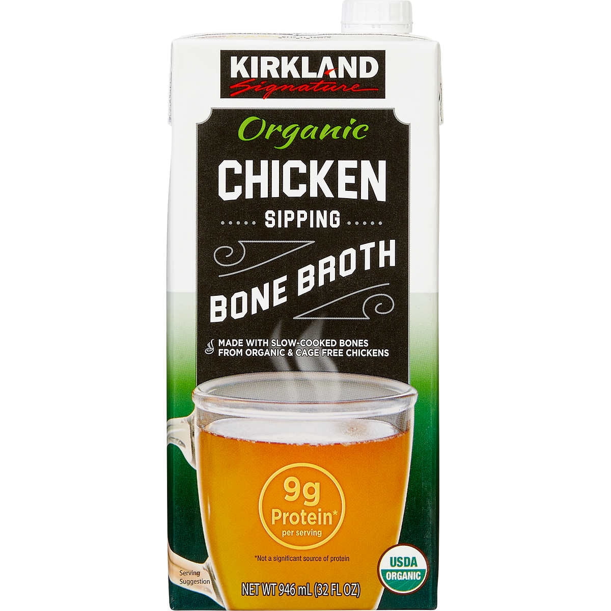 Kirkland Signature Organic Chicken Bone Broth 32 Fluid Ounce (Pack of 6)