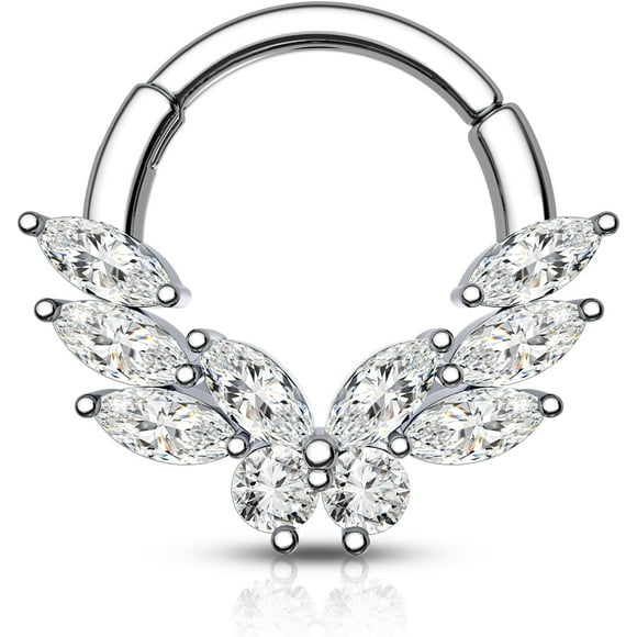 shiyou-Septum Rings, 16G Silver Septum Jewelry, Clear CZ Helix Daith Jewelry, Stainless Steel Rook Daith Piercing Jewelry