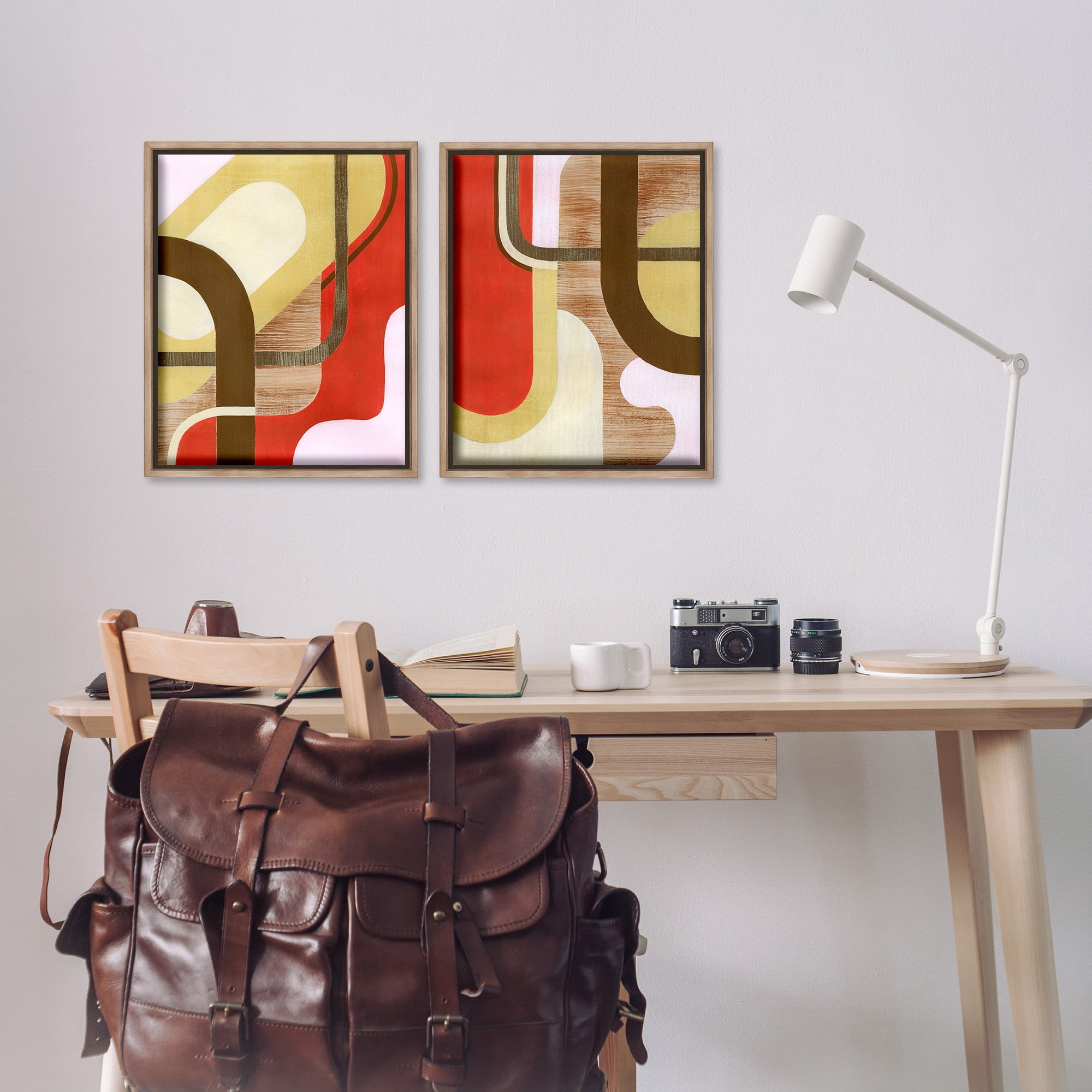 Stupell Industries Rustic Winding Shapes Abstract Painting Brown Floater Framed Canvas Art Print Wall Art, 17 x 21, Set of 2