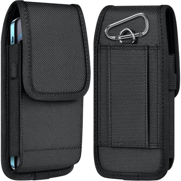 Cell Phone Pouch Nylon Belt Holster Case Compatible with iPhone 15, 15 Pro, 14 Pro, 14, 12, 12 Pro, 11, 11 Pro, 13, 13 Pro, XR, Samsung Galaxy S20 S21 S22 S23 S10 S9, Black – L