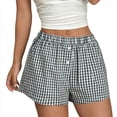 thumbnail image 1 of Pantalones Cortos Tipo Bóxer para Mujer, Pijama de Cuadros de Verano 2025, Pantalones Cortos de Pijama Y2K para Playa. Azul S, 1 of 9