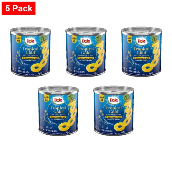 Dole Canned Tropical Gold Pineapple Slices in 100% Pineapple Juice 15.25 oz - 5 Pack