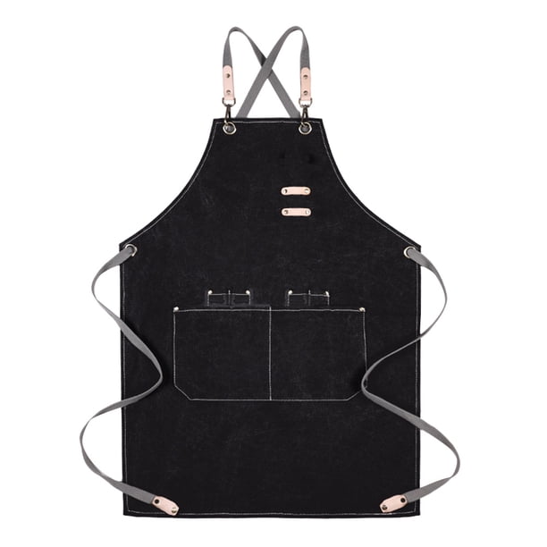 unbranded Delantal De Cocina Negro De Lona Resistente Con Ajustables Y Bolsillo Para Hostelería
