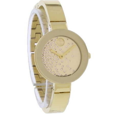 Movado Bold Bangle Women's Crystals Gold PVD Quartz Watch 3601161