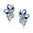thumbnail image 2 of Bling Jewelry Womens Blue White Ribbon Bow Drop Stud Earrings Crystal CZ Silver Plated, 2 of 4