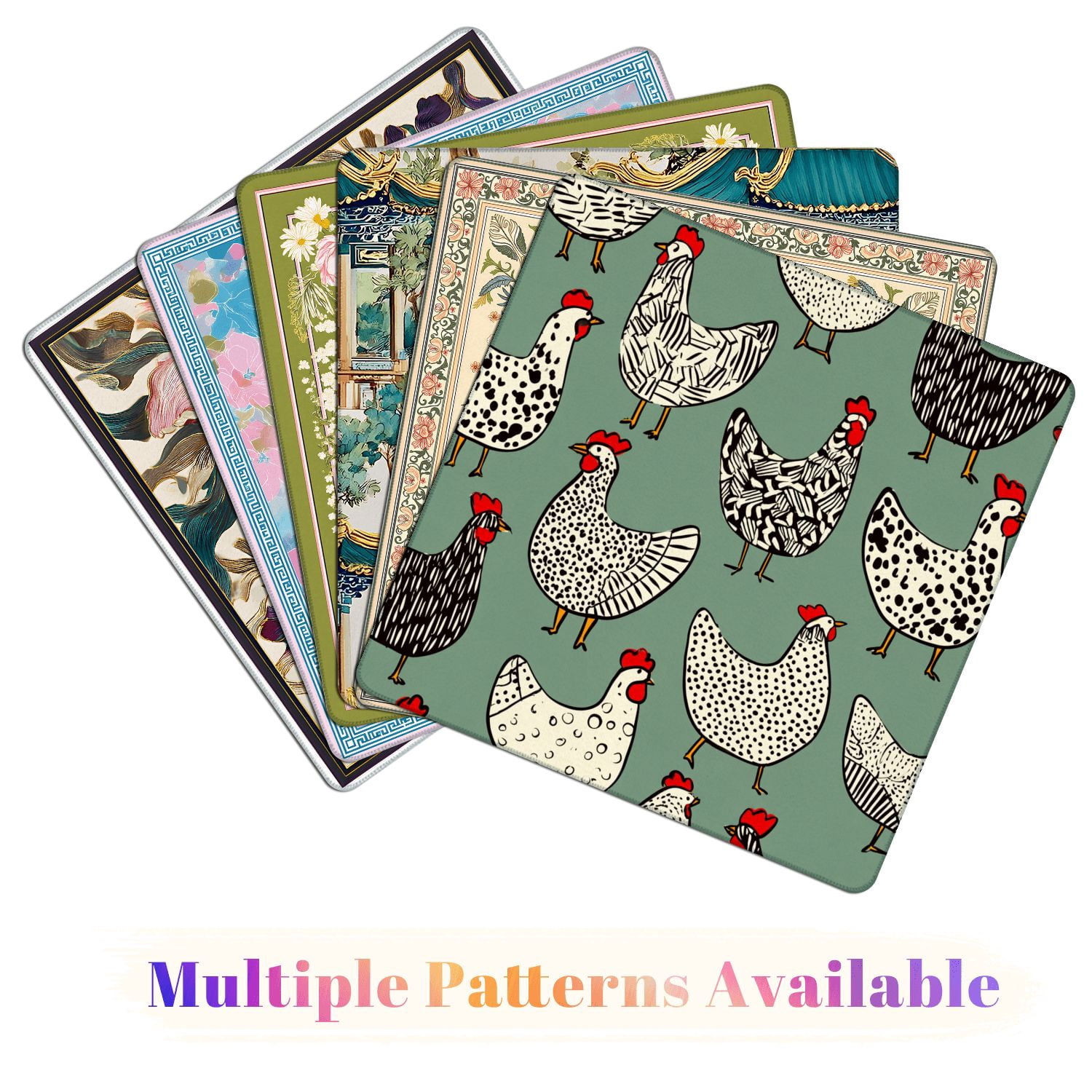 Mahjong Mat 31.5" x 31.5" seamless hand drawn chickens Beautiful ink drawing Non-Slip Noise Reduction American Mahjong Tiles Table Cover for Dominoes Poker Card Board Games Gift