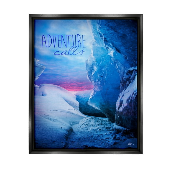 Stupell Industries Adventure Calls Snowy Glacier Graphic Art Jet Black Floating Framed Canvas Print Wall Art, Design by K. Kaufman