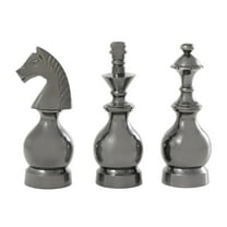 9", 9", 8"H Gray Aluminum Metal King, Knight, Bishop Chess Sculpture, by DecMode (3 Count)