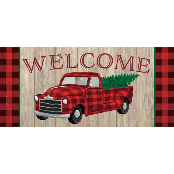 Evergreen Holiday Plaid Truck Sassafras Indoor Outdoor Switch Doormat 1'10"x10" Beige