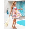 thumbnail image 4 of Multicolor Patchwork Sea Life Print Spaghetti Strap Mini Sundress For Women, Casual Summer Vacation Dress, 4 of 8