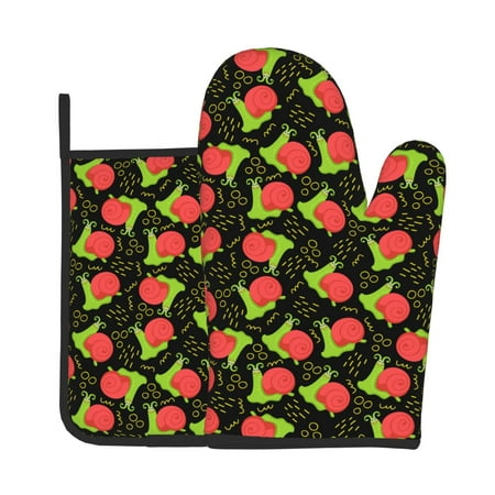 

Vsdgher Cartoon Snail Oven Mitts and Pot Holders 2 pcs Set High Heat Resistant Kitchen Oven Glove for Baking and Cooking