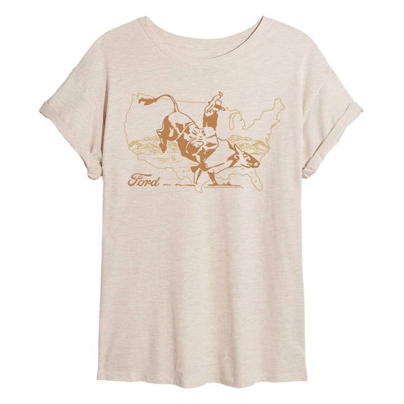 Ford - Western Bull Rider - Juniors Oversized Graphic T-Shirt