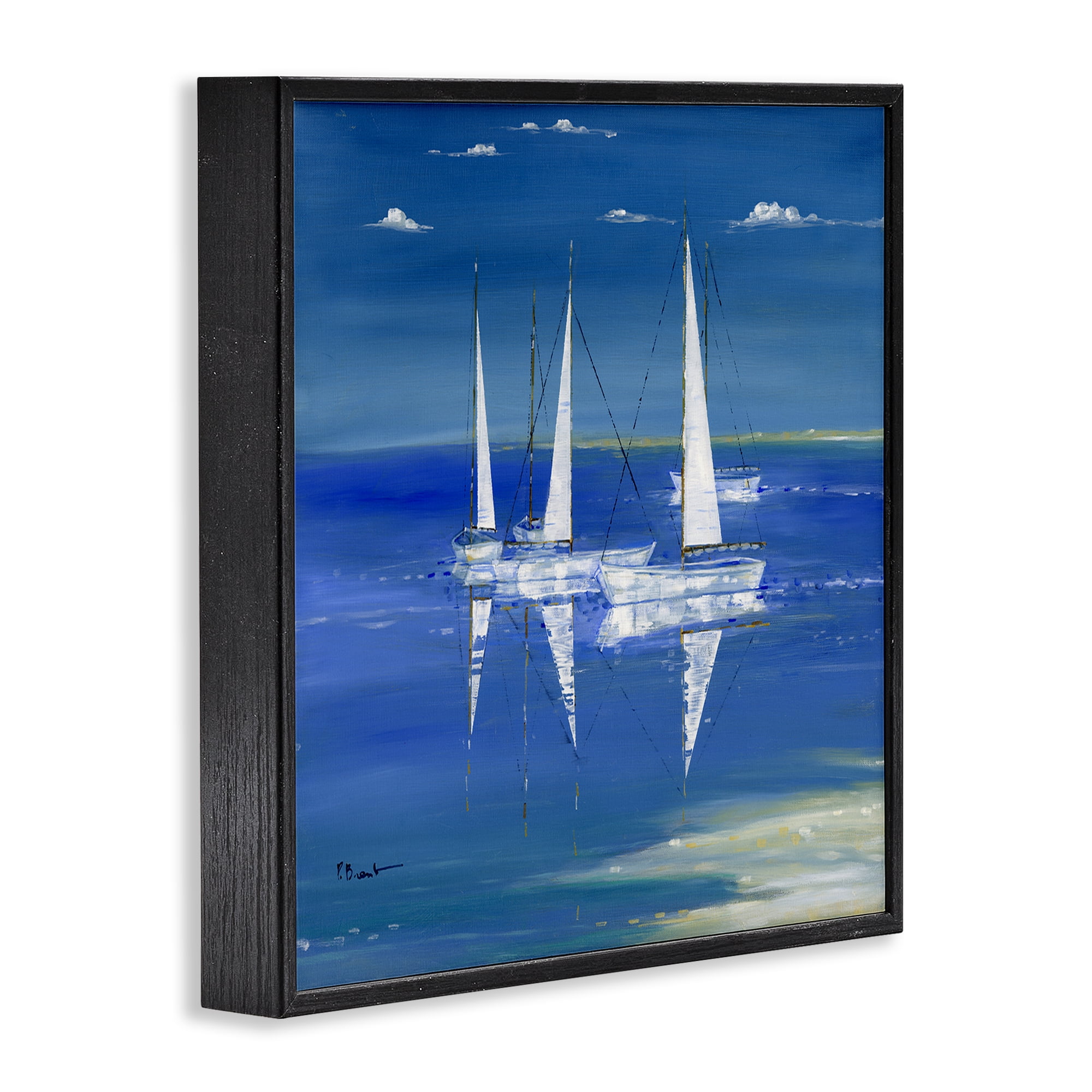 Stupell Industries Serenity Sailboats Reflected on Water Black Framed Giclee Art, design by Paul Brent