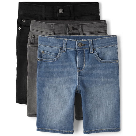 Pantalones cortos The Children's Place para niños, mezclilla, negro/gris/azul, paquete de 3