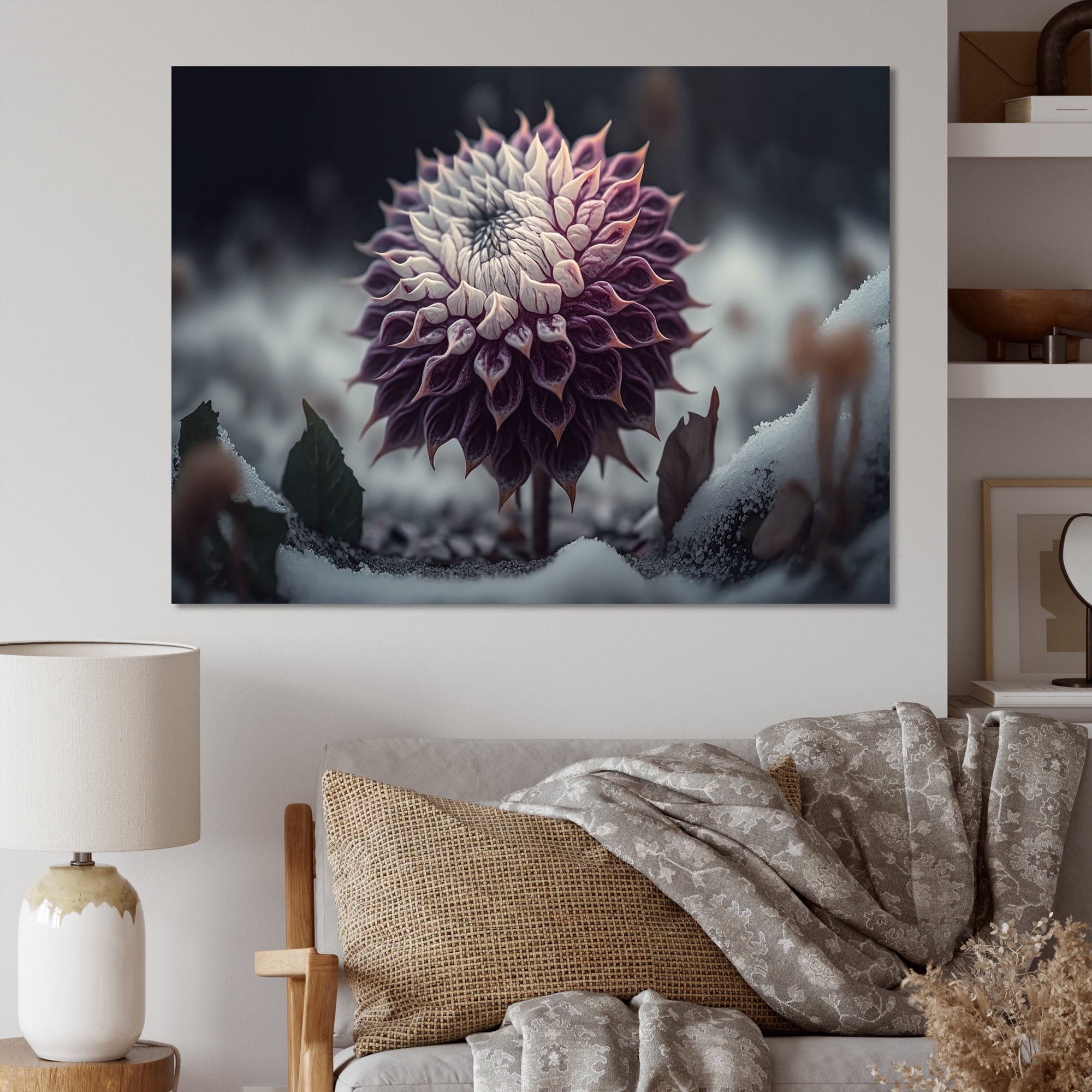 Designart A Blooming Purple Dahlia Flower In Winter III Canvas Wall Art