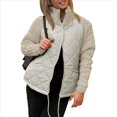thumbnail image 2 of Chaqueta de Invierno para Mujer, Cálida, de Punto, con Retazos, Acolchada, Informal, de Cuello Alto, Larga y Cremallera Caqui M, 2 of 7