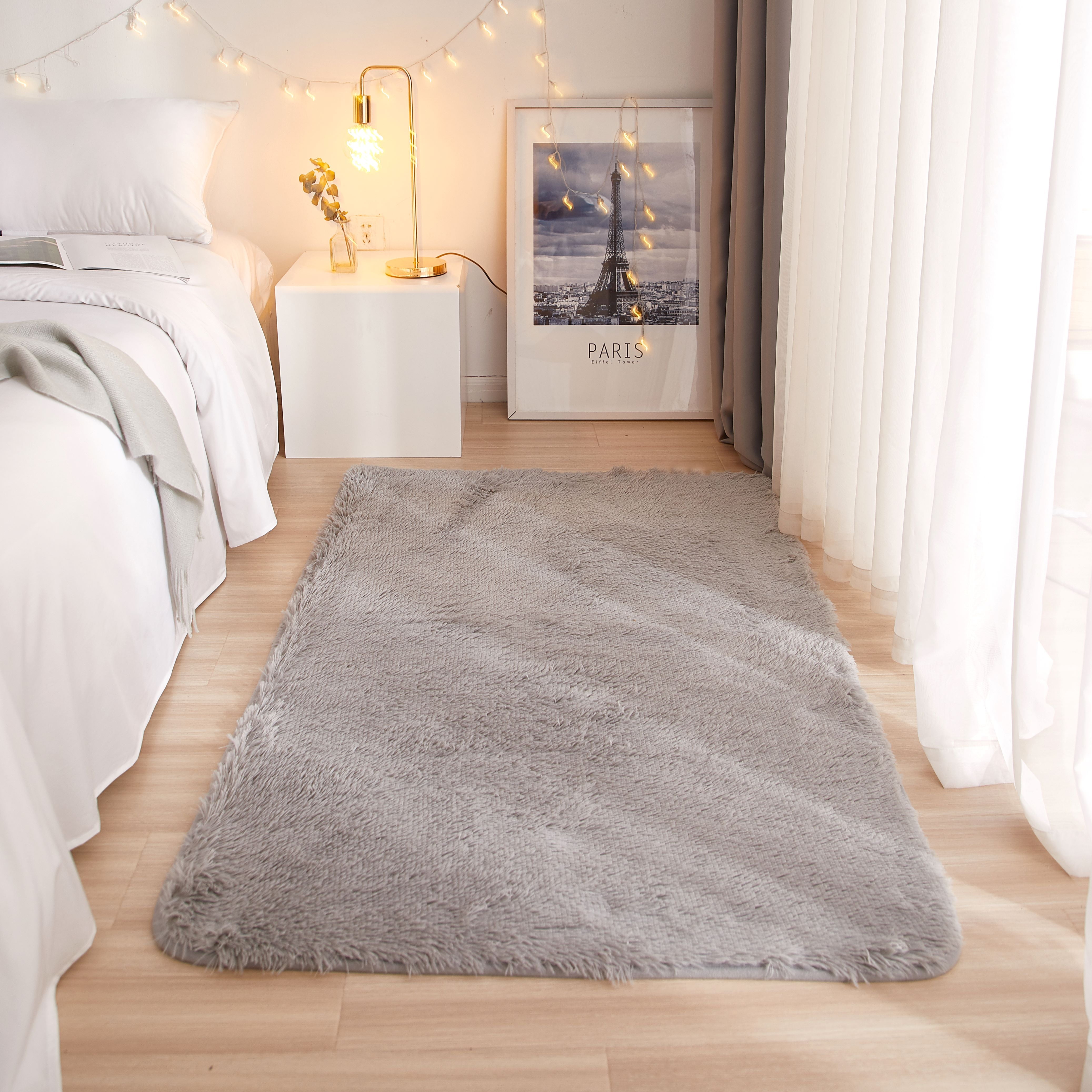 Mainstays Solid Grey Fluffy Shag Fur Area Rug, 36 in x 56 in