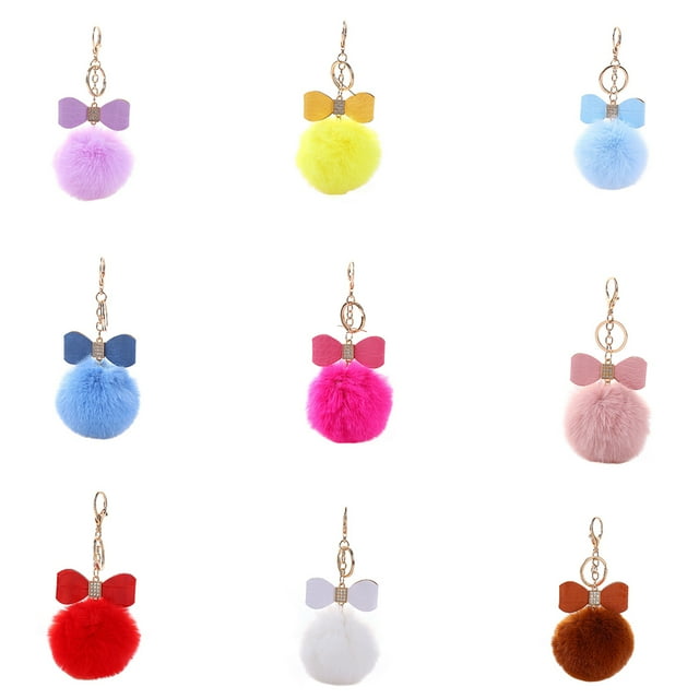 Cute Plush Hairball Fashion Keychain PU Decoration Portable Portable Cartoon Cute Keyring Waist Key Chain Ornament Ring Decorative Accessory Light Blue