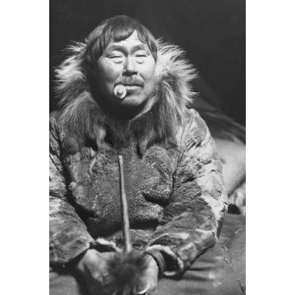 Print: Eskimo Smoking Pipe, circa 1900