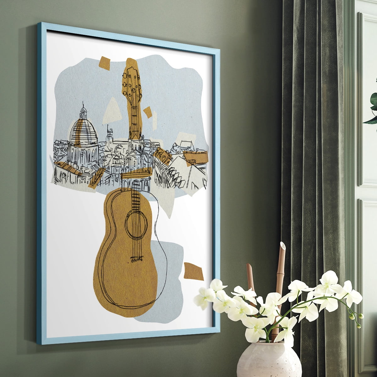 Rehearsal III Framed Print in Blue Solid Wood Framed Print No Nail Hanging