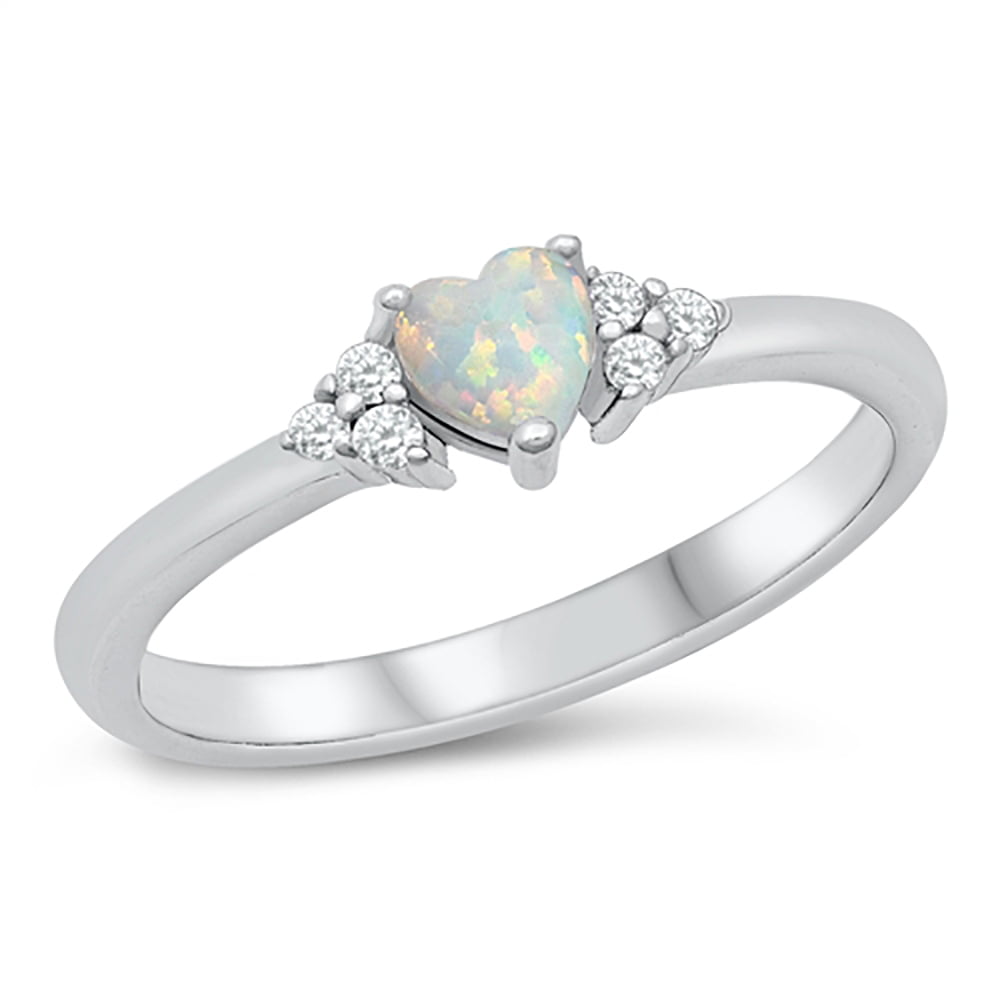 All in Stock White Simulated Opal Cubic Zirconia Heart Promise Ring Sterling Silver Size 8
