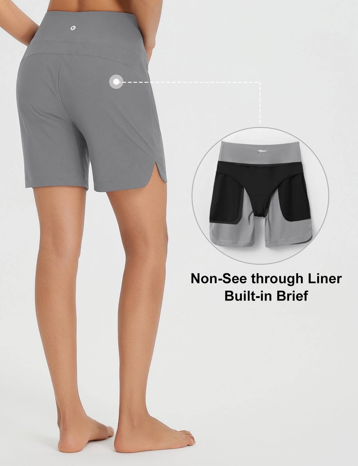 baleaf Women's 7'' Swim Board Shorts with Zipper Pockets High Waisted Tummy Control Long Beach Swimming Shorts UPF 50+ Quick Dry Modest Swimsuits Bottoms Dark Gary L