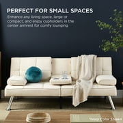 Best Choice Products Modern Linen Convertible Futon Sofa Bed w/ Removable Armrests, Metal Legs, Cupholders - Blue