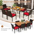 thumbnail image 6 of Patiojoy 7-Piece Patio Dining Set 63�� Rectangle Table w/ PE Rattan Chairs Acacia Wood Tabletop & Removable Cushions Red, 6 of 7