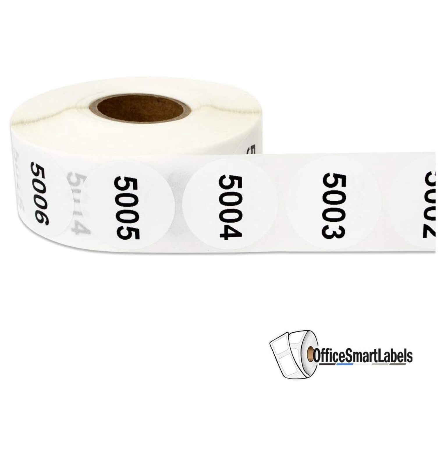 Consecutive Number Labels 5001-6000 - 1 Inch Round Stickers, 1000 Count