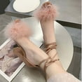 thumbnail image 2 of AXXD Pink Sandals for Women Strappy Sandals Summer Casual Peep Toe Sandals Lace-Up Solid Color High Heel Chunky Heel Shoes, 2 of 5