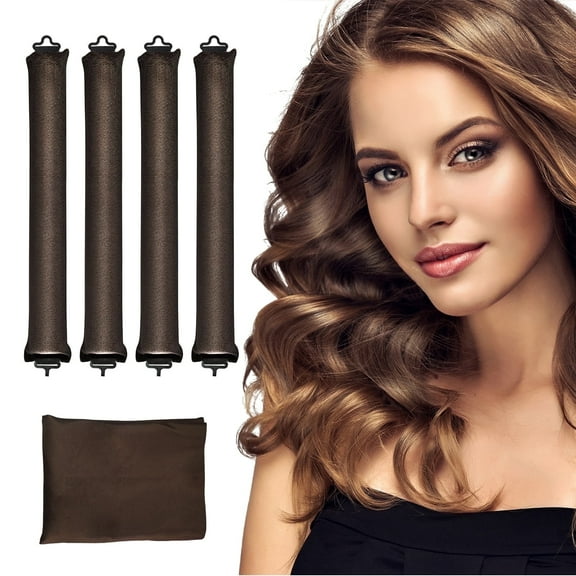 5-Piece Heatless Hair Curler Set - Overnight No Heat Curling Rods with Silk Scarf, Soft Velvet Rollers for Sleeping, Damage-Free Curls for All Hair Types (Brown)