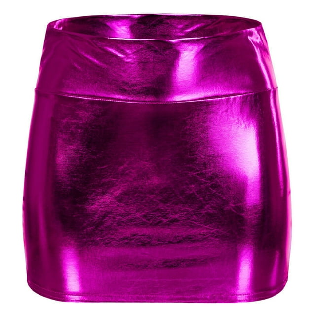 Falda sexy de moda para mujer con trasero de PU: falda corta de color liso con encaje festoneado y cierre de gancho - M-XXL