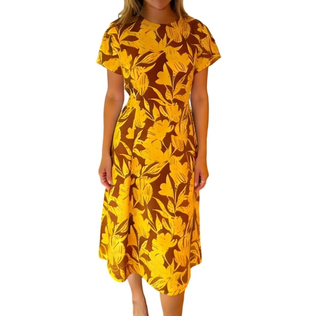 Robe à Col Rond Imprimée pour Femmes Motif Floral Robes d'Été 2026 pour Femmes Décontractée Fluide Maxi Robe Bohème