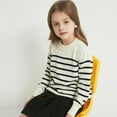 thumbnail image 4 of CAICJ98 Girl's Striped Knit Oversized Fall Sweaters Fashion Long Sleeve Crewneck Pullover Sweaters for Girls Trendy Tops Beige,11-12 Years, 4 of 4