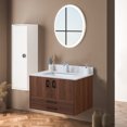 thumbnail image 4 of Leavader 31 Inches White and Gold Sintered Stone Bathroom Vanity Top with Ceramic Basin and Backsplash - Single Faucet Hole, Cabinet Not Included, 4 of 8