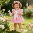 thumbnail image 2 of WIBACKER Newborn Baby Girl Easter Clothes Rabbit Ruffle Sleeve Romper Suspender Dress Headband Summer Outfits, 2 of 9