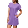 thumbnail image 2 of Fancyglim Women Dress Summer Short Sleeve Crew Neck T-Shirt Dresses Casual Loose Slit Beach Mini Dress Purple XL, 2 of 7
