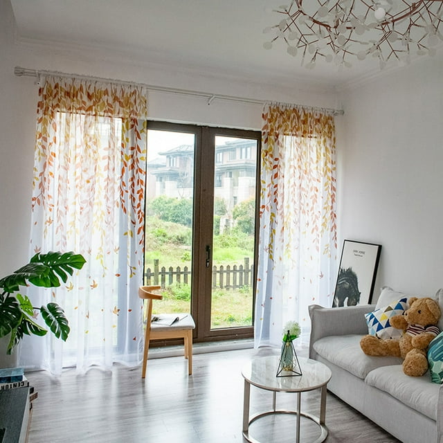 UsTZtai Rideau Transparent à Feuilles en Polyester, Cantonnière en Voile pour Fenêtre 200x100 cm, Rideau Lavable pour Porte et Fenêtre