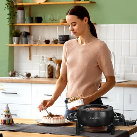 Heynemo 3 QT Fondue Set, Electric Fondue Pot Set for Melting Chocolate & Cheese, 1000W Non-Stick Fondue Maker with Adjustable Temperature Control and 8 Color-Coded Forks, Ideal for Dessert & Broth