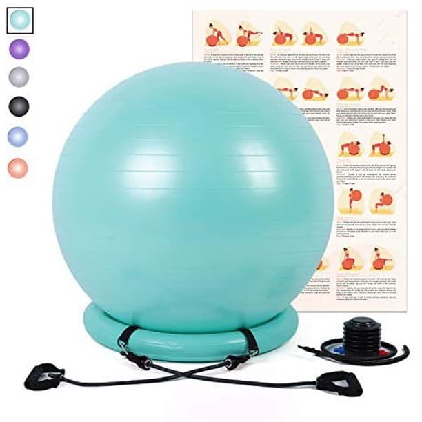 Silla de pelota de yoga, pelota de ejercicios con diseño a prueba de fugas, anillo de estabilidad y 2 bandas de resistencia ajustables para cualquier nivel de condición física, pelota suiza 1,5 veces más gruesa para el hogar, el gimnasio, la oficina y el embarazo (65 cm) Zhivalor Yoga y Pilates