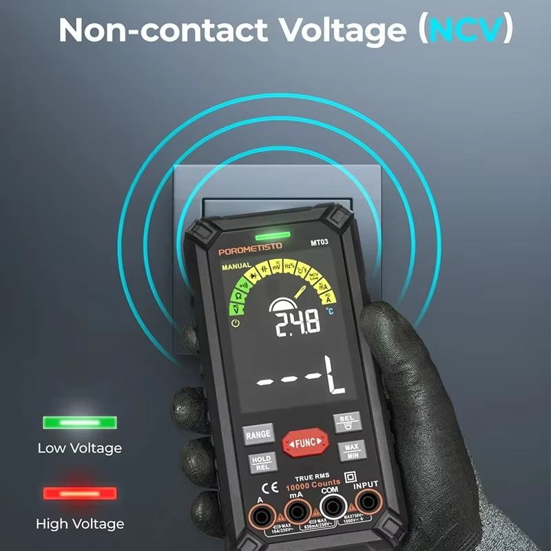 Smart Digital Multimeter, 10000 Counts, 1000V 10A, Non-Contact Voltage Detection, Auto Range, Buzzer Alarm Measures AC / DC Current, Voltage Capacitance Tester, Ohm, Hz, Capacitance, True RMS